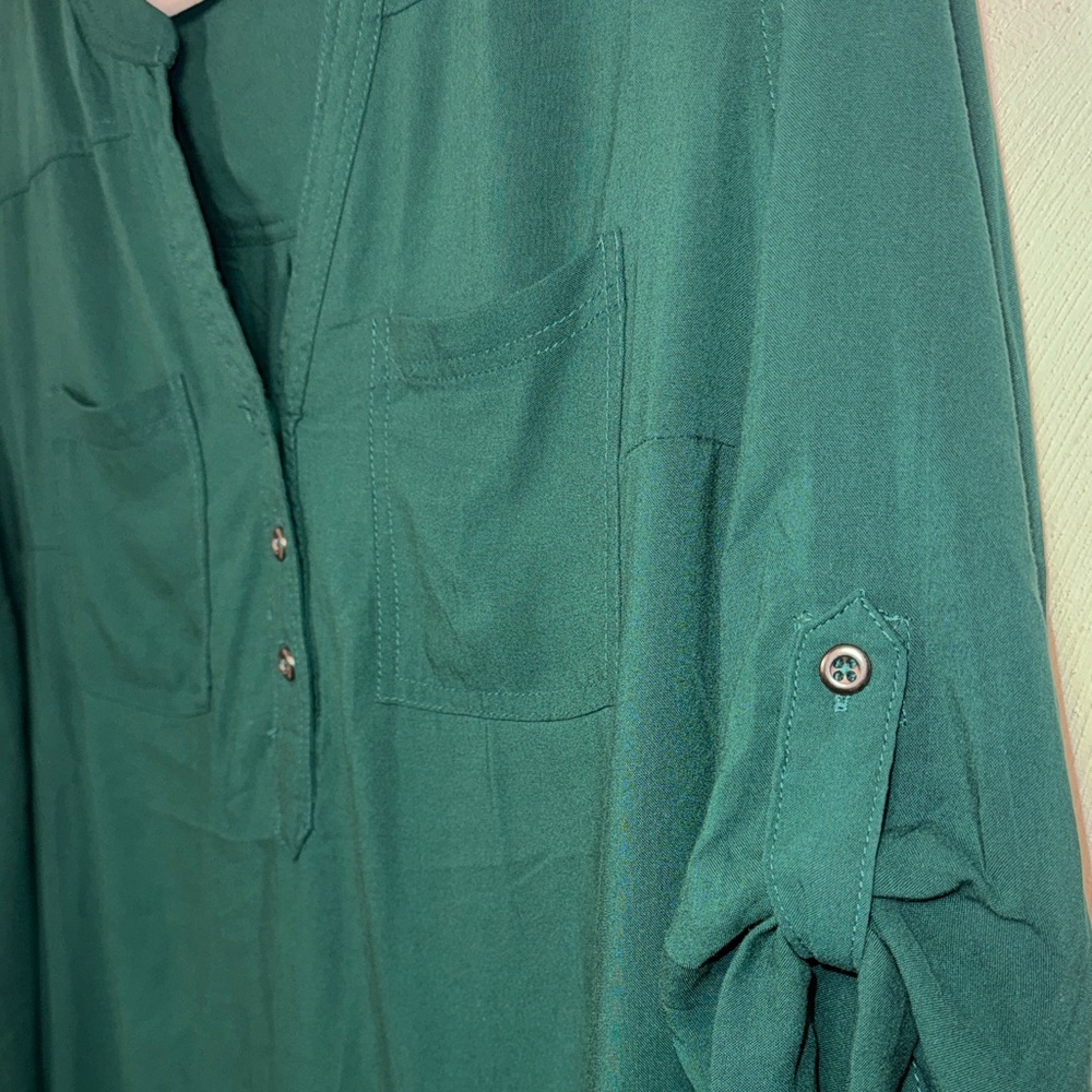 Torrid Deep Green Tunic Blouse with Button Accents - Picture 3 of 6